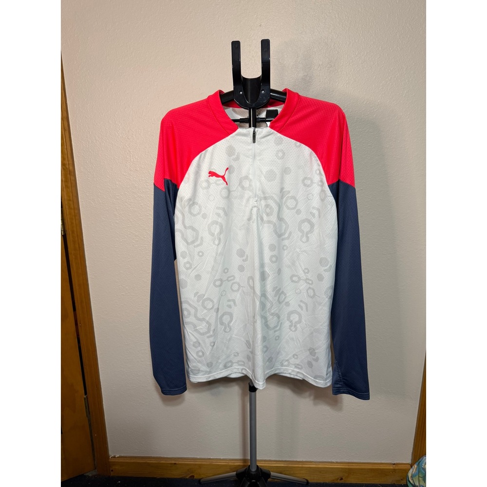 Puma Mens XXL Soccer Training Quarter Zip Pullover Red White Navy Blue dryCELL